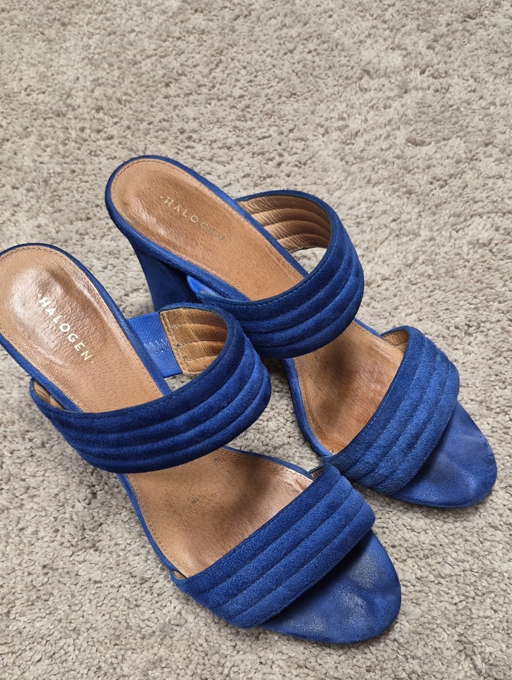 Halogen Cobalt Blue Suede Double-Band Block Heel Sandals